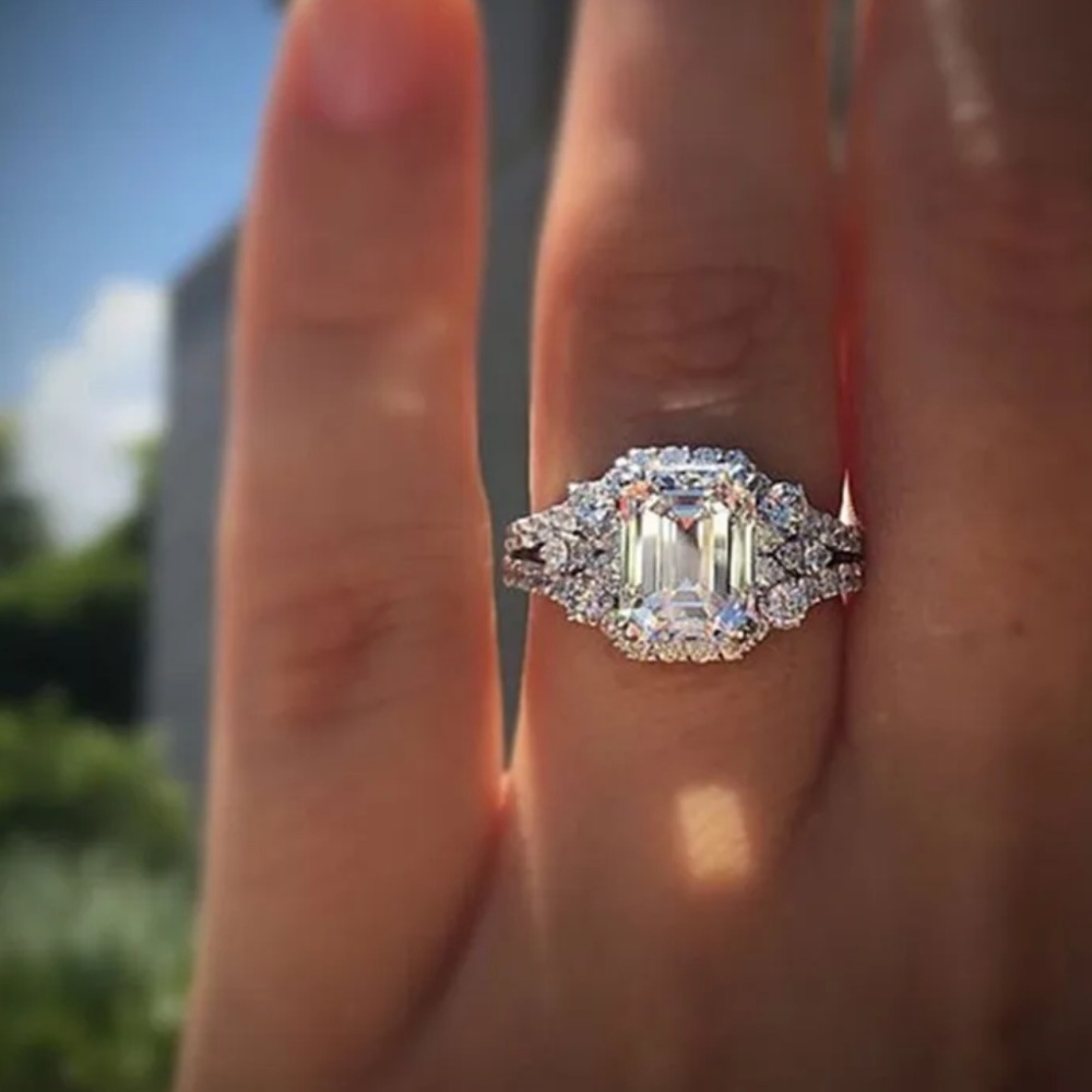 Princess Square Cubic Zirconia CZ Engagement Ring Bridal New Sterling Size 8